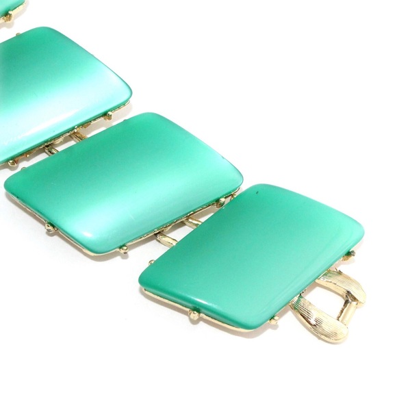 Vintage Moonglow Lucite Link Bracelet Chunky Spearmint Green Thermoset Plastic - Picture 5 of 5